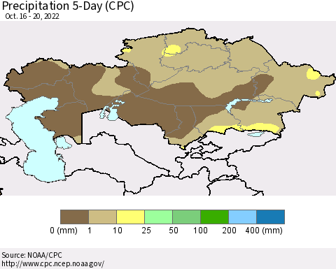 Kazakhstan Precipitation 5-Day (CPC) Thematic Map For 10/16/2022 - 10/20/2022