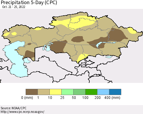 Kazakhstan Precipitation 5-Day (CPC) Thematic Map For 10/21/2022 - 10/25/2022