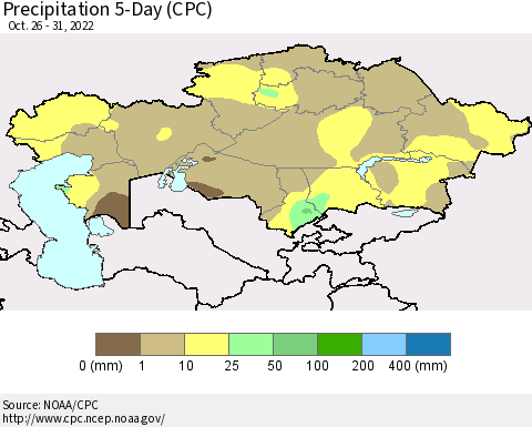 Kazakhstan Precipitation 5-Day (CPC) Thematic Map For 10/26/2022 - 10/31/2022