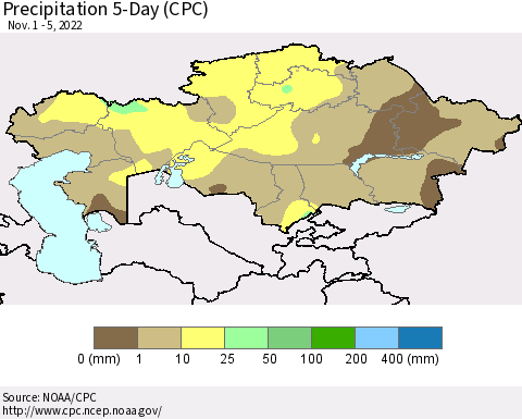 Kazakhstan Precipitation 5-Day (CPC) Thematic Map For 11/1/2022 - 11/5/2022