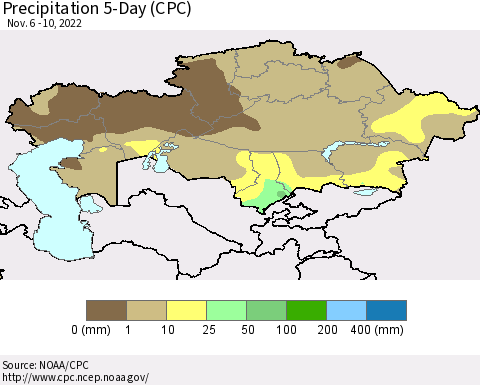 Kazakhstan Precipitation 5-Day (CPC) Thematic Map For 11/6/2022 - 11/10/2022