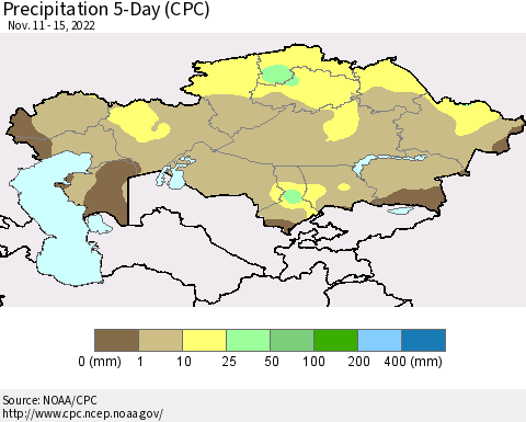 Kazakhstan Precipitation 5-Day (CPC) Thematic Map For 11/11/2022 - 11/15/2022