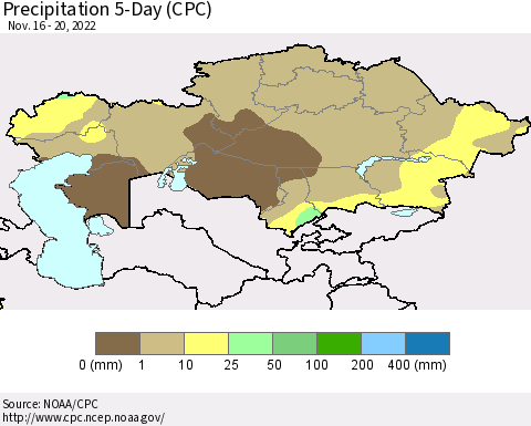 Kazakhstan Precipitation 5-Day (CPC) Thematic Map For 11/16/2022 - 11/20/2022