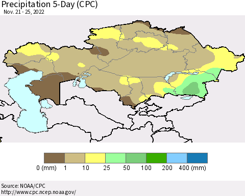 Kazakhstan Precipitation 5-Day (CPC) Thematic Map For 11/21/2022 - 11/25/2022