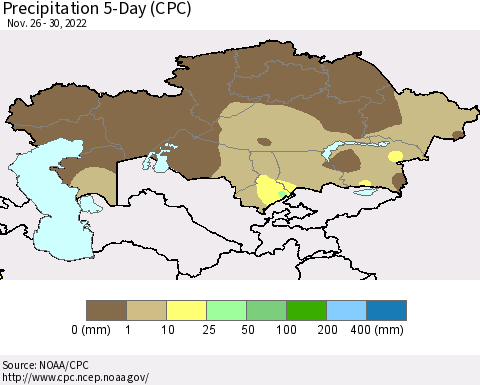 Kazakhstan Precipitation 5-Day (CPC) Thematic Map For 11/26/2022 - 11/30/2022