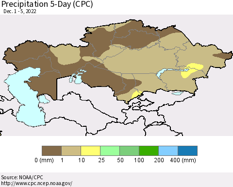 Kazakhstan Precipitation 5-Day (CPC) Thematic Map For 12/1/2022 - 12/5/2022