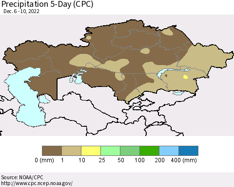 Kazakhstan Precipitation 5-Day (CPC) Thematic Map For 12/6/2022 - 12/10/2022