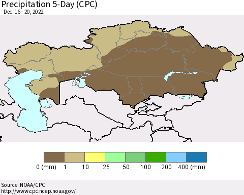Kazakhstan Precipitation 5-Day (CPC) Thematic Map For 12/16/2022 - 12/20/2022