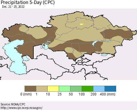 Kazakhstan Precipitation 5-Day (CPC) Thematic Map For 12/21/2022 - 12/25/2022