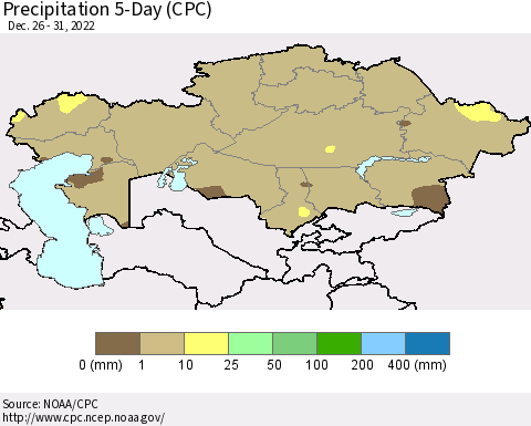 Kazakhstan Precipitation 5-Day (CPC) Thematic Map For 12/26/2022 - 12/31/2022