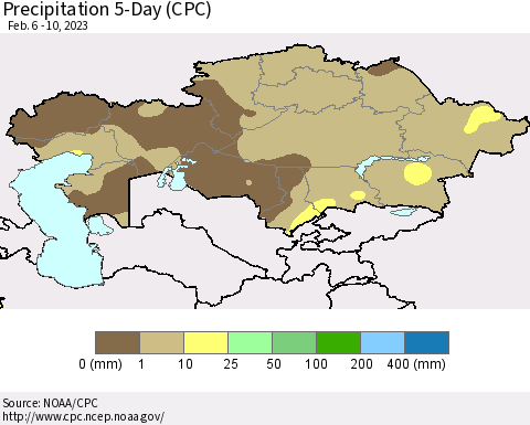 Kazakhstan Precipitation 5-Day (CPC) Thematic Map For 2/6/2023 - 2/10/2023