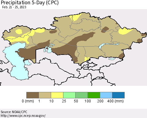 Kazakhstan Precipitation 5-Day (CPC) Thematic Map For 2/21/2023 - 2/25/2023