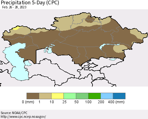 Kazakhstan Precipitation 5-Day (CPC) Thematic Map For 2/26/2023 - 2/28/2023