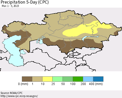 Kazakhstan Precipitation 5-Day (CPC) Thematic Map For 3/1/2023 - 3/5/2023