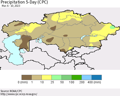 Kazakhstan Precipitation 5-Day (CPC) Thematic Map For 3/6/2023 - 3/10/2023