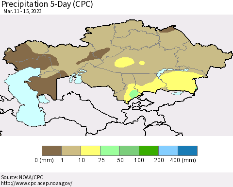 Kazakhstan Precipitation 5-Day (CPC) Thematic Map For 3/11/2023 - 3/15/2023