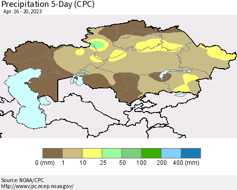 Kazakhstan Precipitation 5-Day (CPC) Thematic Map For 4/16/2023 - 4/20/2023