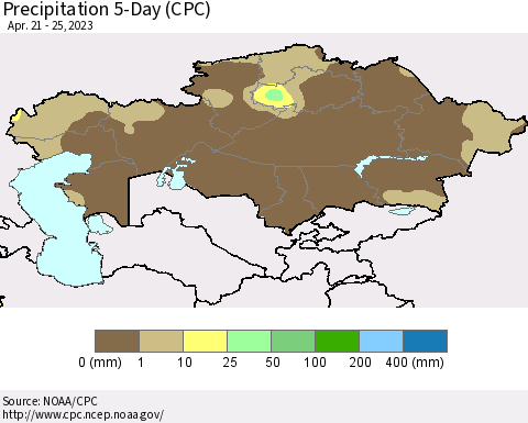 Kazakhstan Precipitation 5-Day (CPC) Thematic Map For 4/21/2023 - 4/25/2023