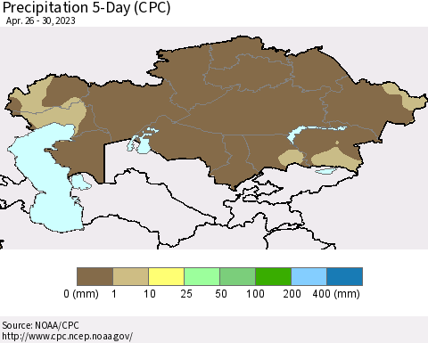 Kazakhstan Precipitation 5-Day (CPC) Thematic Map For 4/26/2023 - 4/30/2023