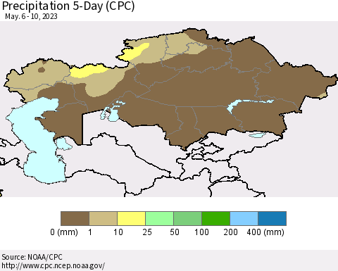 Kazakhstan Precipitation 5-Day (CPC) Thematic Map For 5/6/2023 - 5/10/2023