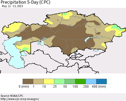 Kazakhstan Precipitation 5-Day (CPC) Thematic Map For 5/11/2023 - 5/15/2023