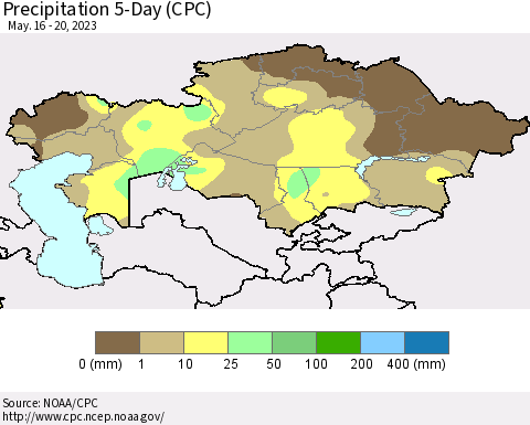 Kazakhstan Precipitation 5-Day (CPC) Thematic Map For 5/16/2023 - 5/20/2023