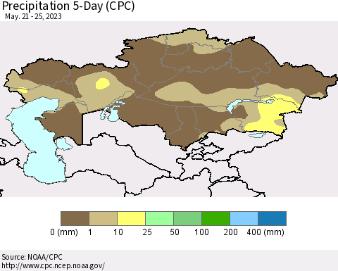 Kazakhstan Precipitation 5-Day (CPC) Thematic Map For 5/21/2023 - 5/25/2023
