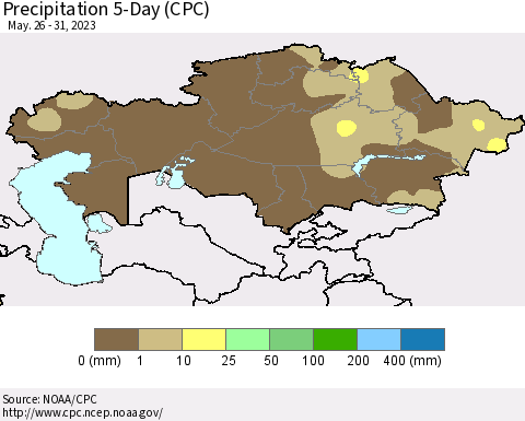 Kazakhstan Precipitation 5-Day (CPC) Thematic Map For 5/26/2023 - 5/31/2023