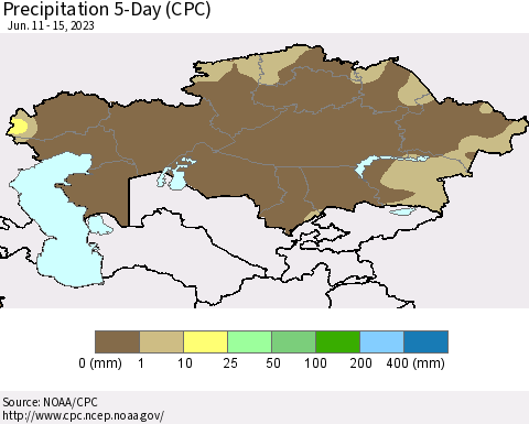 Kazakhstan Precipitation 5-Day (CPC) Thematic Map For 6/11/2023 - 6/15/2023