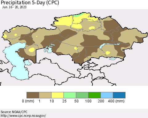 Kazakhstan Precipitation 5-Day (CPC) Thematic Map For 6/16/2023 - 6/20/2023