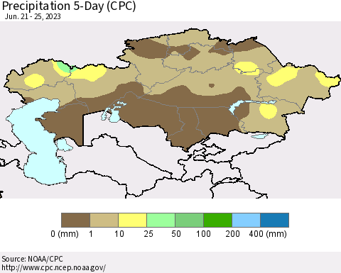 Kazakhstan Precipitation 5-Day (CPC) Thematic Map For 6/21/2023 - 6/25/2023
