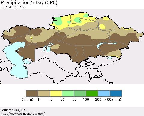 Kazakhstan Precipitation 5-Day (CPC) Thematic Map For 6/26/2023 - 6/30/2023