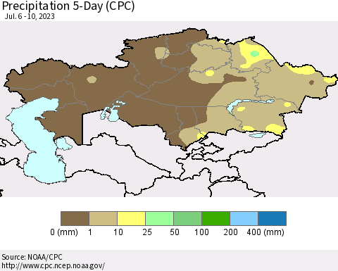 Kazakhstan Precipitation 5-Day (CPC) Thematic Map For 7/6/2023 - 7/10/2023