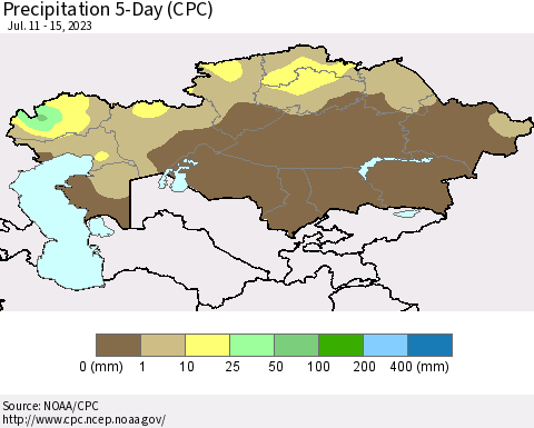Kazakhstan Precipitation 5-Day (CPC) Thematic Map For 7/11/2023 - 7/15/2023