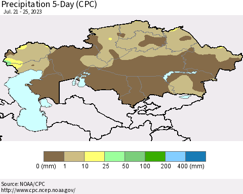 Kazakhstan Precipitation 5-Day (CPC) Thematic Map For 7/21/2023 - 7/25/2023