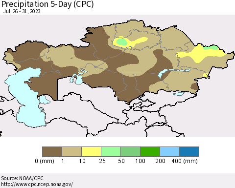 Kazakhstan Precipitation 5-Day (CPC) Thematic Map For 7/26/2023 - 7/31/2023