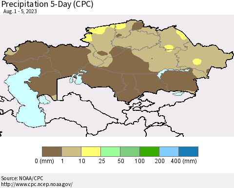 Kazakhstan Precipitation 5-Day (CPC) Thematic Map For 8/1/2023 - 8/5/2023