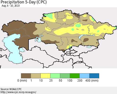 Kazakhstan Precipitation 5-Day (CPC) Thematic Map For 8/6/2023 - 8/10/2023