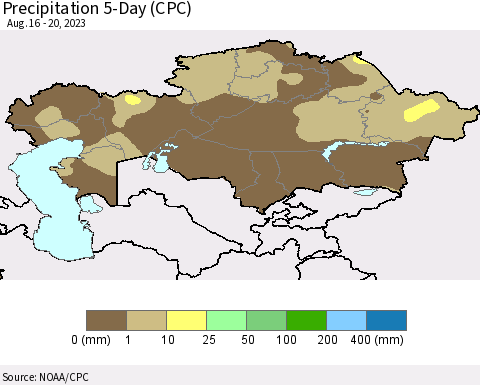 Kazakhstan Precipitation 5-Day (CPC) Thematic Map For 8/16/2023 - 8/20/2023