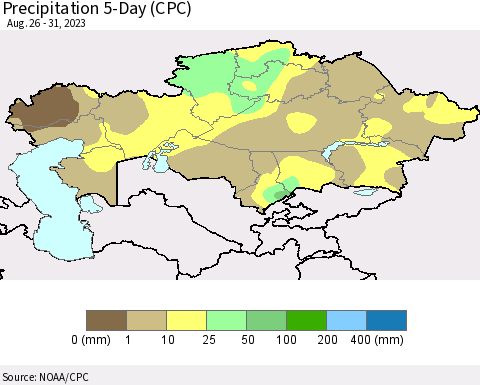 Kazakhstan Precipitation 5-Day (CPC) Thematic Map For 8/26/2023 - 8/31/2023