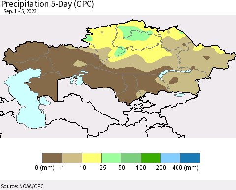 Kazakhstan Precipitation 5-Day (CPC) Thematic Map For 9/1/2023 - 9/5/2023
