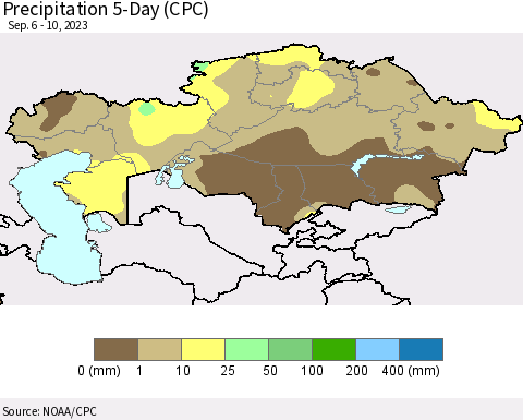 Kazakhstan Precipitation 5-Day (CPC) Thematic Map For 9/6/2023 - 9/10/2023
