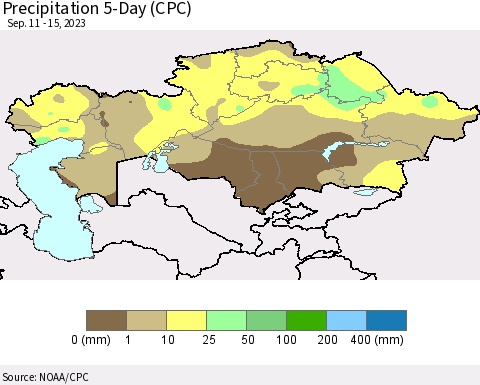 Kazakhstan Precipitation 5-Day (CPC) Thematic Map For 9/11/2023 - 9/15/2023