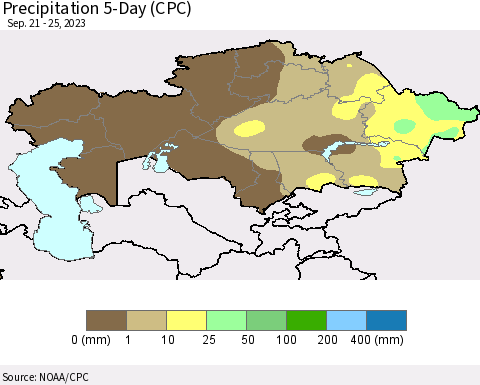 Kazakhstan Precipitation 5-Day (CPC) Thematic Map For 9/21/2023 - 9/25/2023