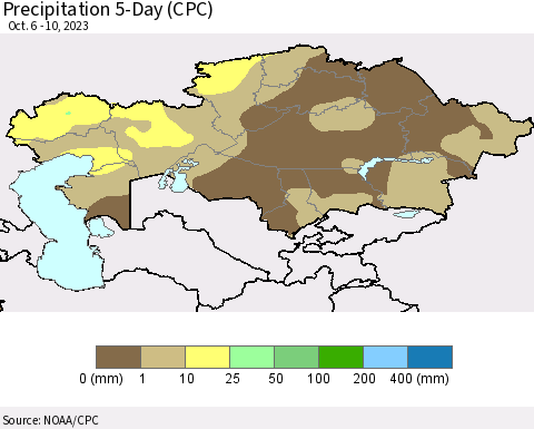 Kazakhstan Precipitation 5-Day (CPC) Thematic Map For 10/6/2023 - 10/10/2023