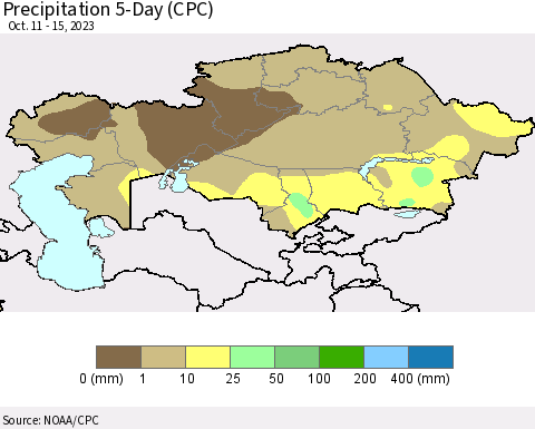 Kazakhstan Precipitation 5-Day (CPC) Thematic Map For 10/11/2023 - 10/15/2023
