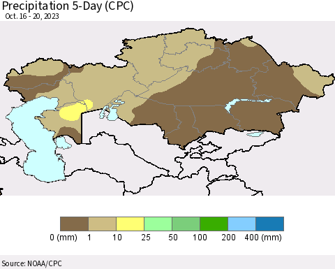 Kazakhstan Precipitation 5-Day (CPC) Thematic Map For 10/16/2023 - 10/20/2023