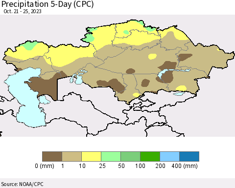 Kazakhstan Precipitation 5-Day (CPC) Thematic Map For 10/21/2023 - 10/25/2023