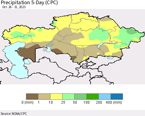 Kazakhstan Precipitation 5-Day (CPC) Thematic Map For 10/26/2023 - 10/31/2023
