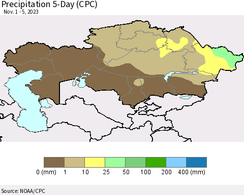 Kazakhstan Precipitation 5-Day (CPC) Thematic Map For 11/1/2023 - 11/5/2023